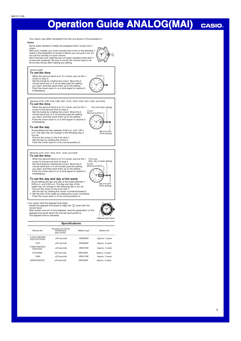 Page 1 de la notice Manuel utilisateur Casio Edifice EFV-130D-2AVUEF