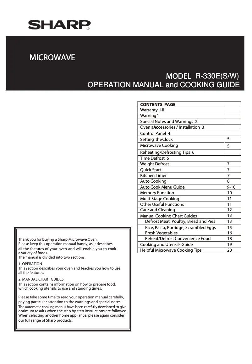 Page n°1 - Manuel utilisateur Sharp R--330EW