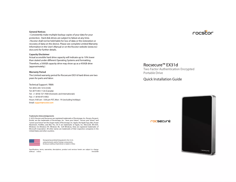 Página 1 del manual Manual de usuario Rocstor Rocsecure EX31