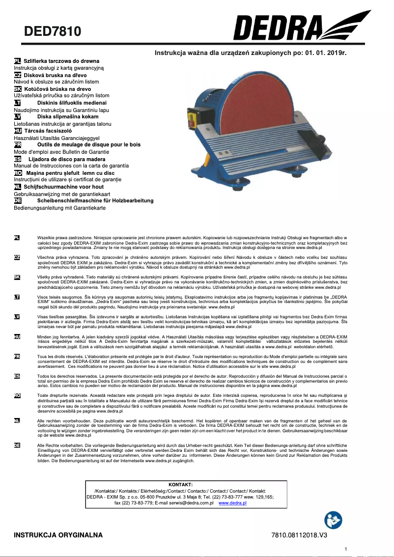 Page n°1 - Manuel utilisateur DEDRA DED7810