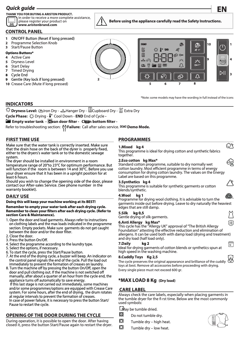 Page 1 de la notice Manuel utilisateur Ariston Thermo N11HPLWAU