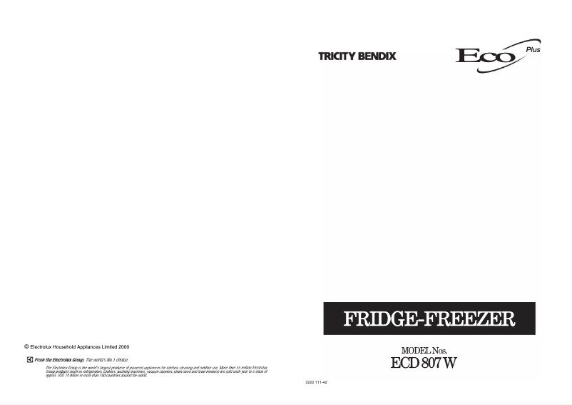 Page n°1 - Manuel utilisateur Tricity Bendix ECD807W