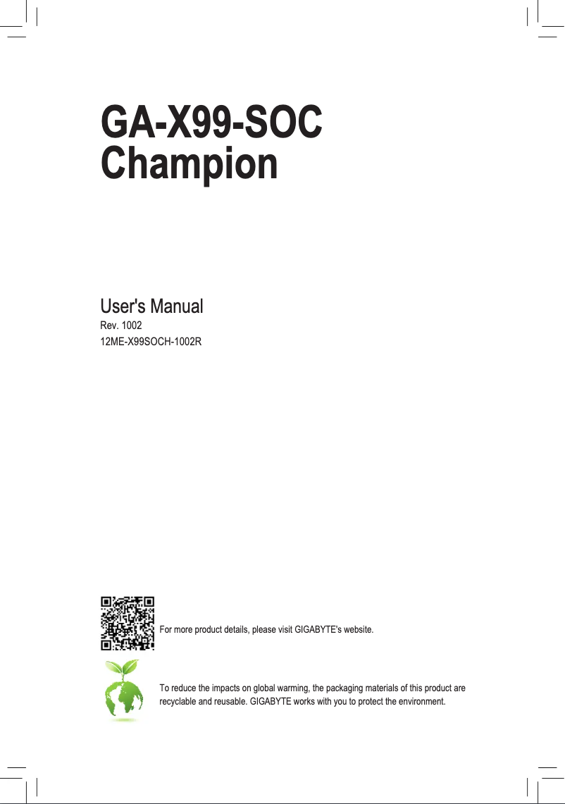 Page n°1 - Manuel utilisateur Gigabyte GA-X99-SOC Champion