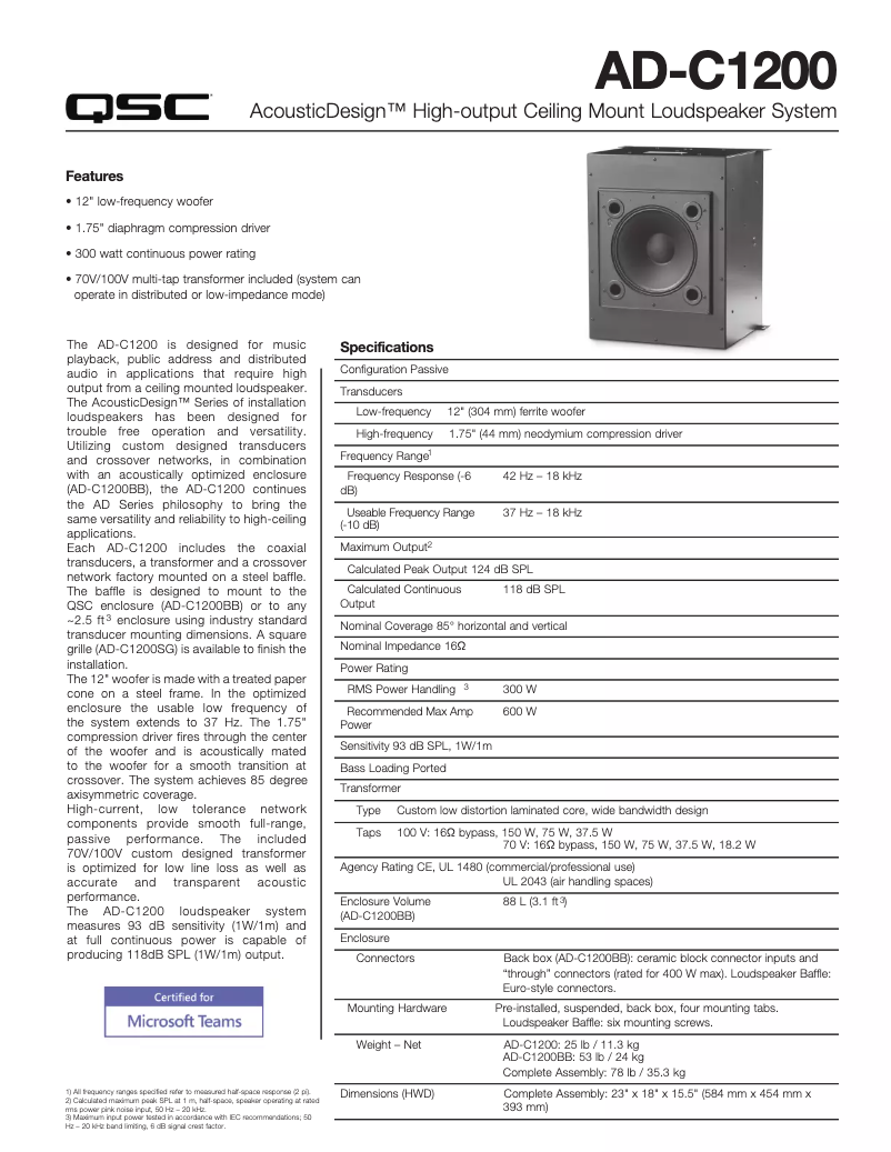 Image de la première page du manuel de l'appareil AcousticDesign AD-C1200