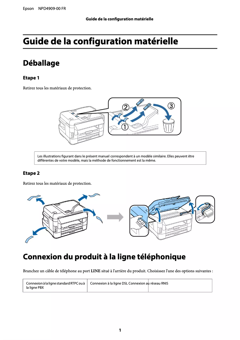 Page n°1 - Guide d'installation Epson WorkForce WF-7620DTWF