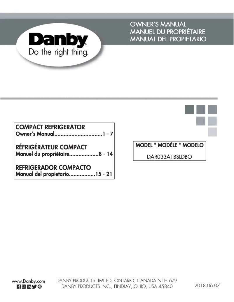 Page n°1 - Manuel utilisateur Danby DAR033A1BSLDBO