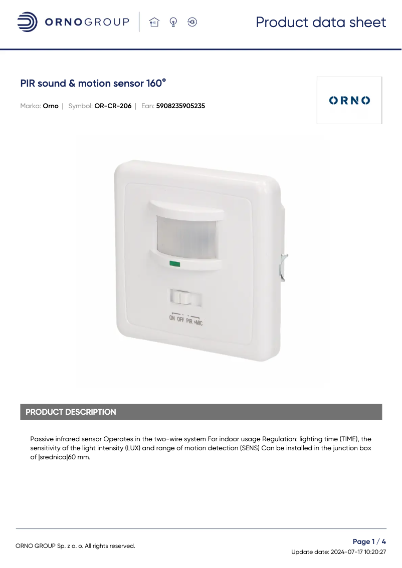 Página 1 del manual Ficha técnica ORNO OR-CR-206