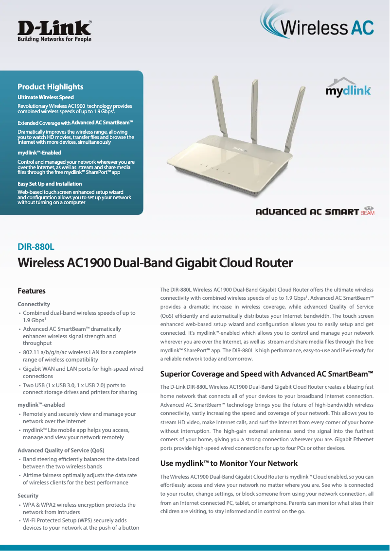 Page 1 de la notice Fiche technique D-Link DIR-880L