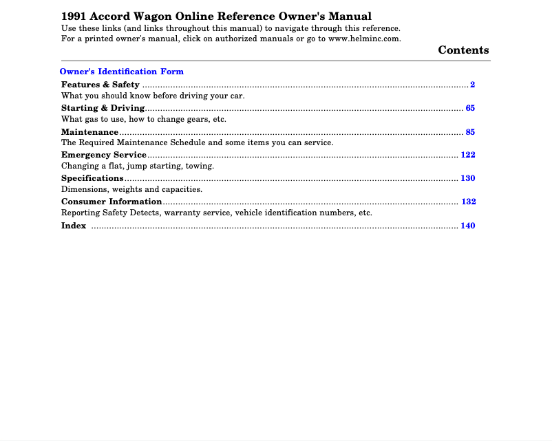 Image de la première page du manuel de l'appareil Accord Sedan (1991)