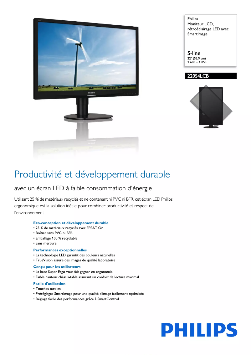 Page n°1 - Fiche technique Philips Brilliance 220S4LCB