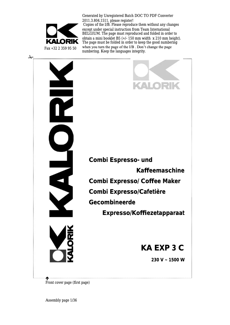 Page 1 de la notice Manuel utilisateur Kalorik KA EXP 3 C