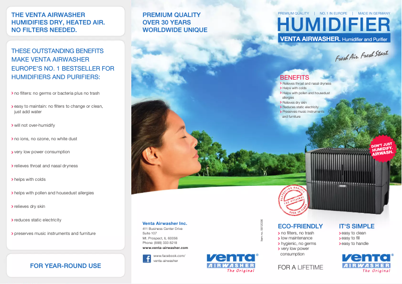 Page 1 de la notice Fiche technique Venta LW45