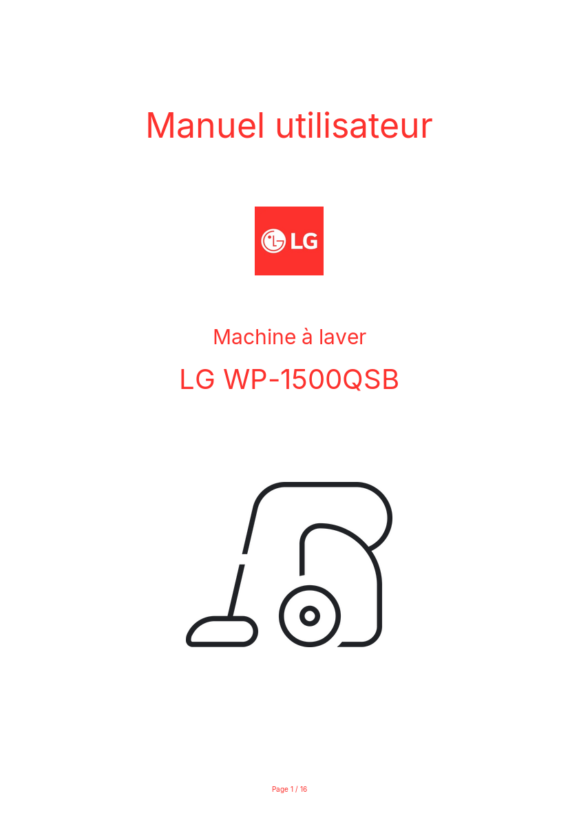 Image de la première page du manuel de l'appareil WP-1500QSB