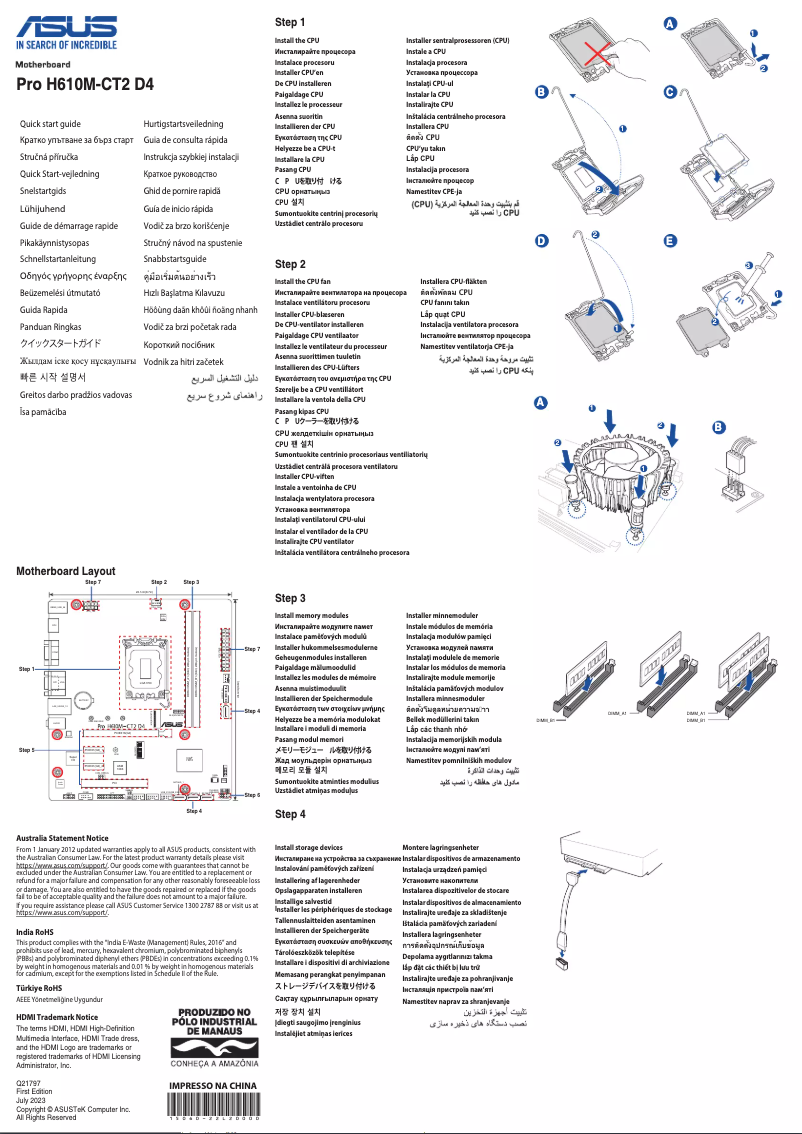 Page 1 de la notice Guide de démarrage rapide Asus Pro H610M-CT2 D4