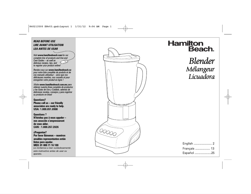 Page 1 de la notice Manuel utilisateur Hamilton Beach Wave Power Plus 54229