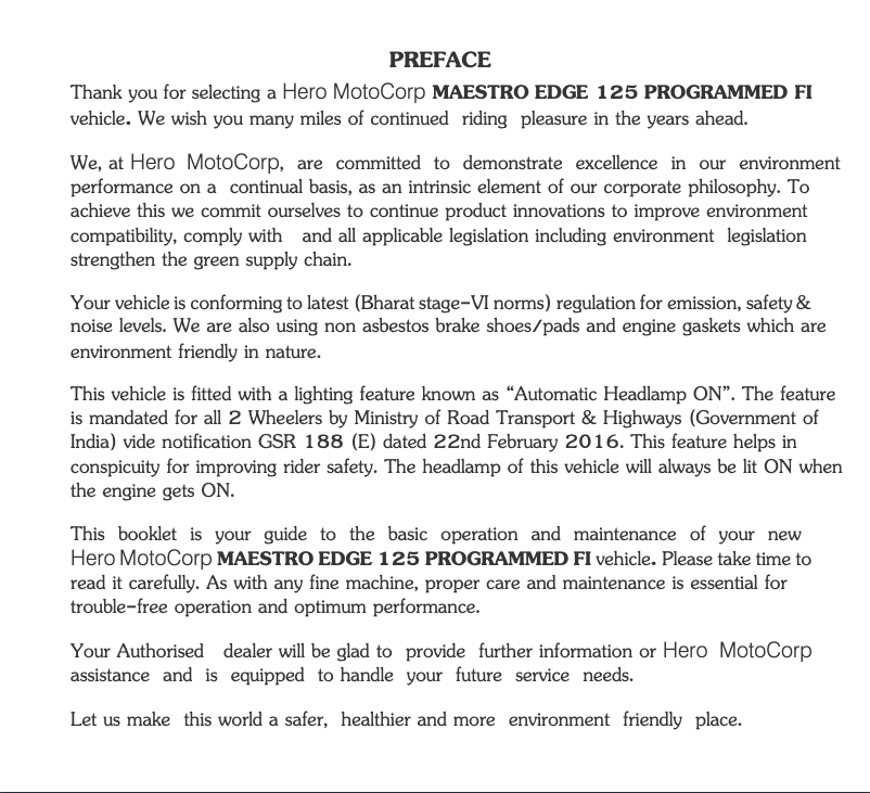 Page 1 de la notice Manuel utilisateur Hero Maestro Edge 125 (2020)