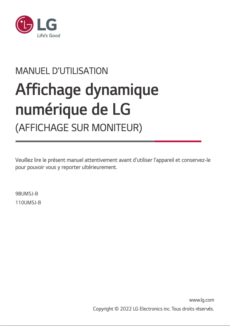 Page n°1 - Manuel utilisateur LG 98UM5J