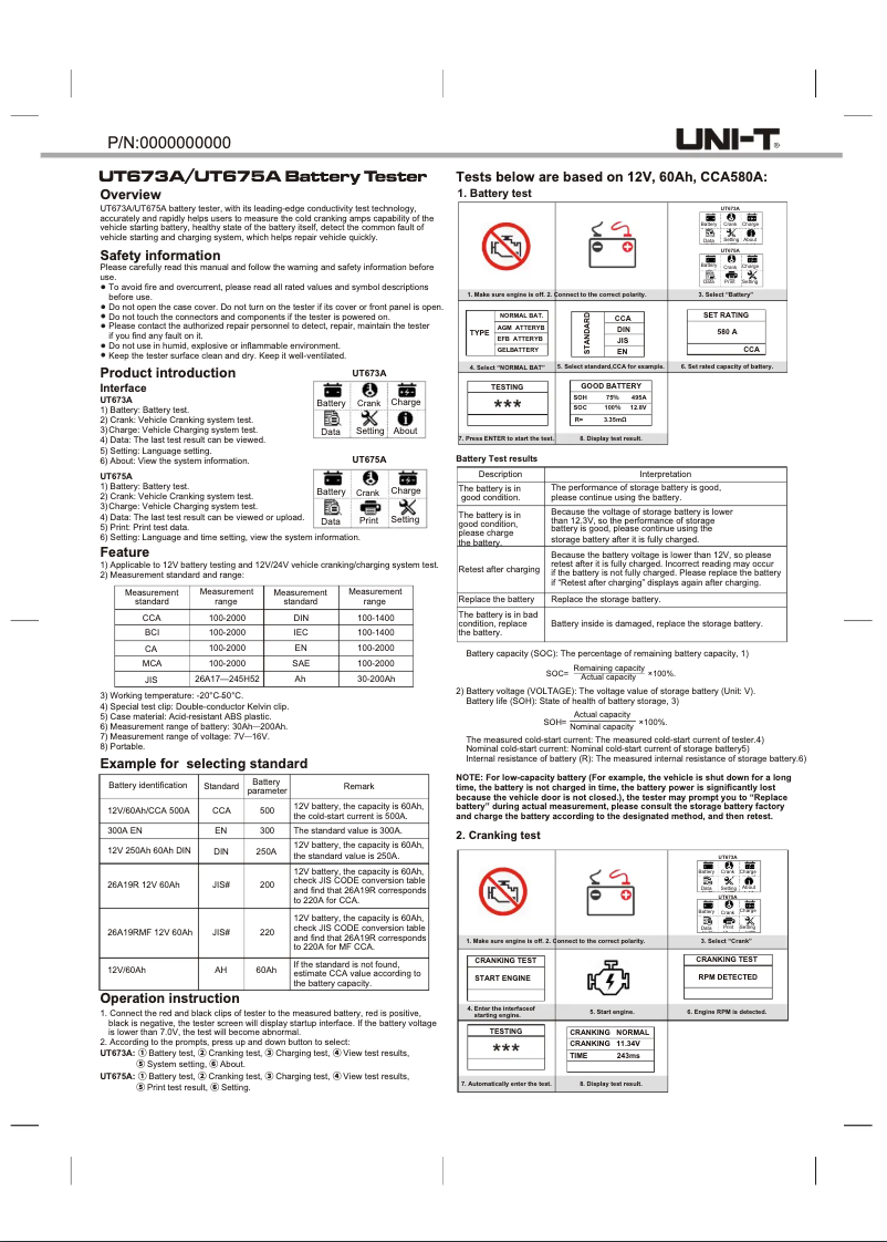 Page 1 de la notice Manuel utilisateur Uni-T UT675A