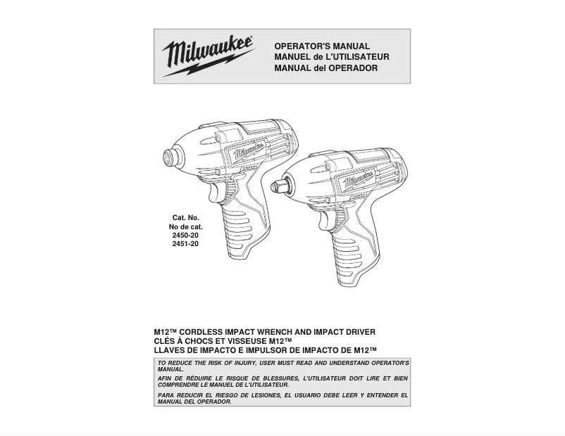 Page n°1 - Manuel utilisateur Milwaukee M12 2451-22