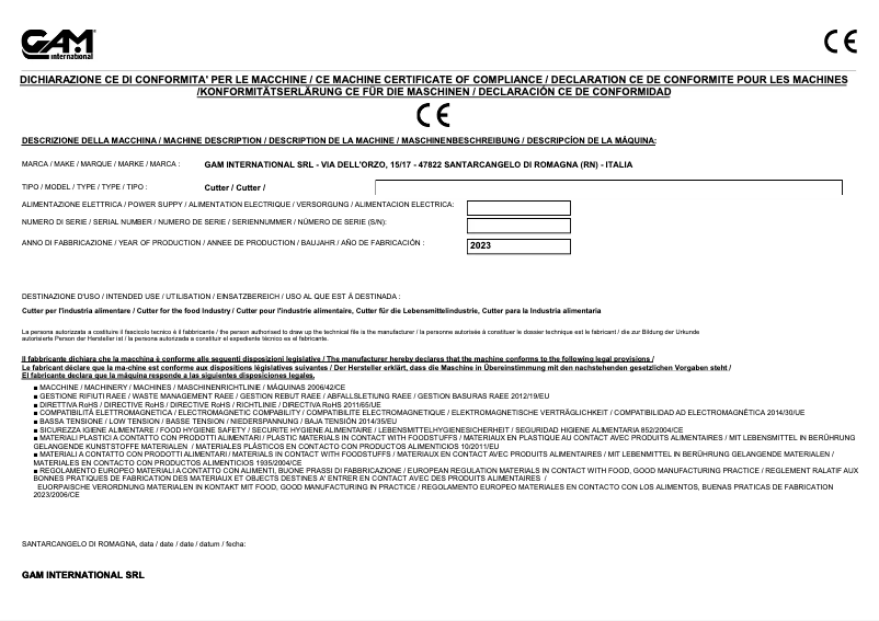 Page 1 de la notice Manuel utilisateur GAM Cutter Pratic 415003