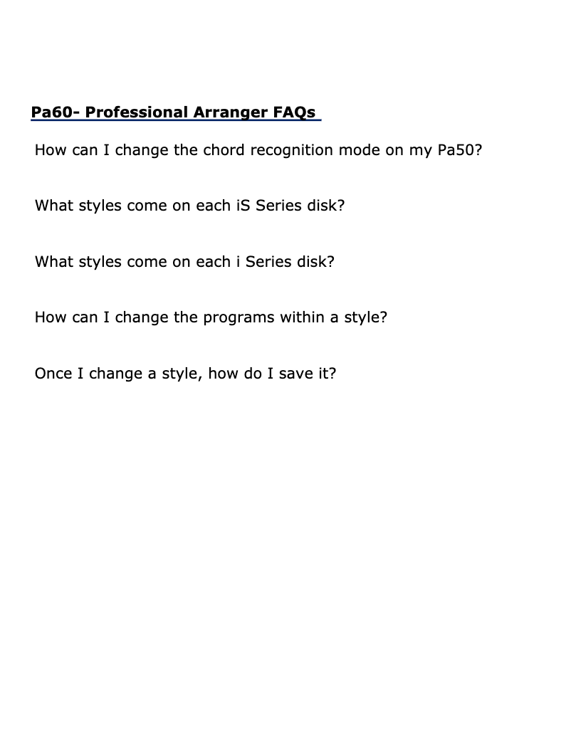 Page 1 de la notice FAQ Korg Pa60
