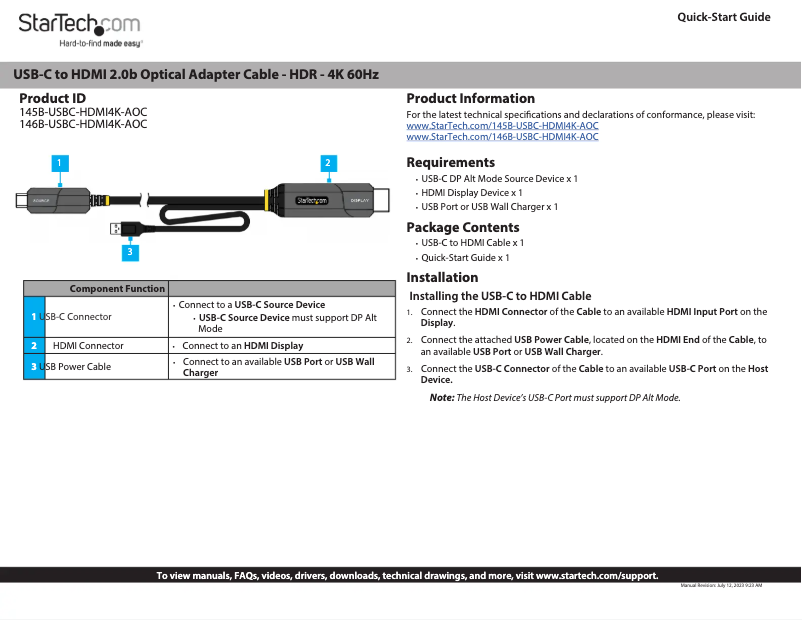 Page n°1 - Manuel utilisateur StarTech.com 145B-USBC-HDMI4K-AOC