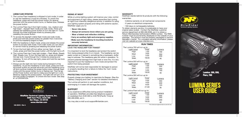 Page 1 de la notice Manuel utilisateur NiteRider Lumina 700