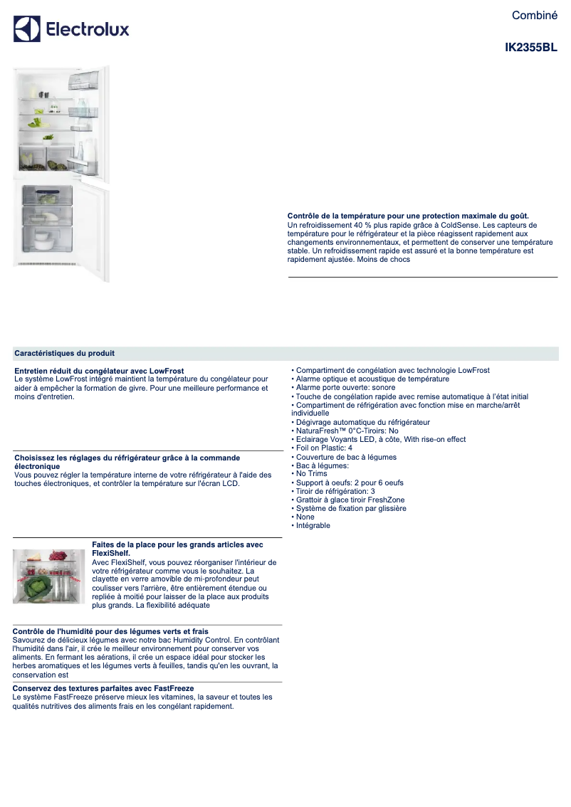 Página 1 del manual Ficha técnica Electrolux IK2355BL