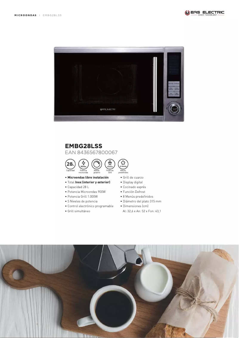 Page 1 de la notice Fiche technique EAS Electric EMBG28LSS