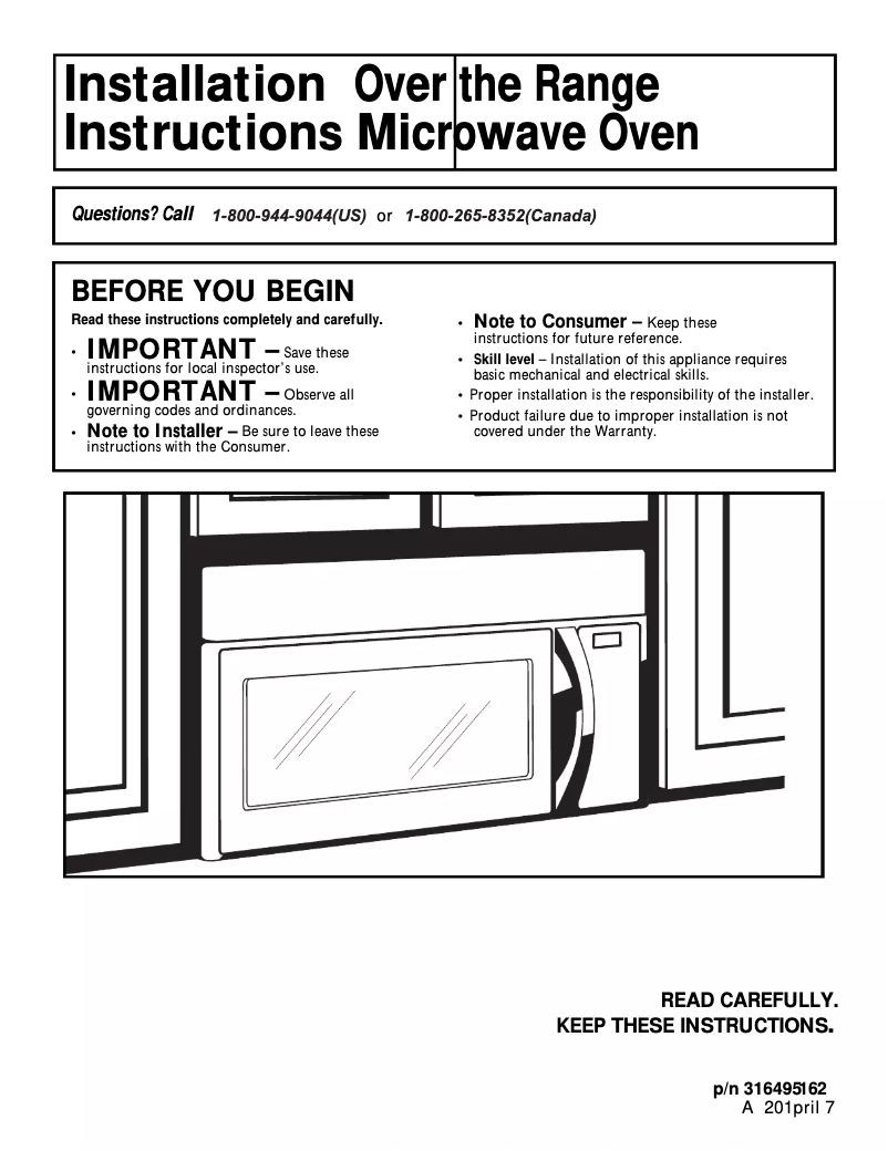 Page n°1 - Guide d'installation Frigidaire FFMV1745TS