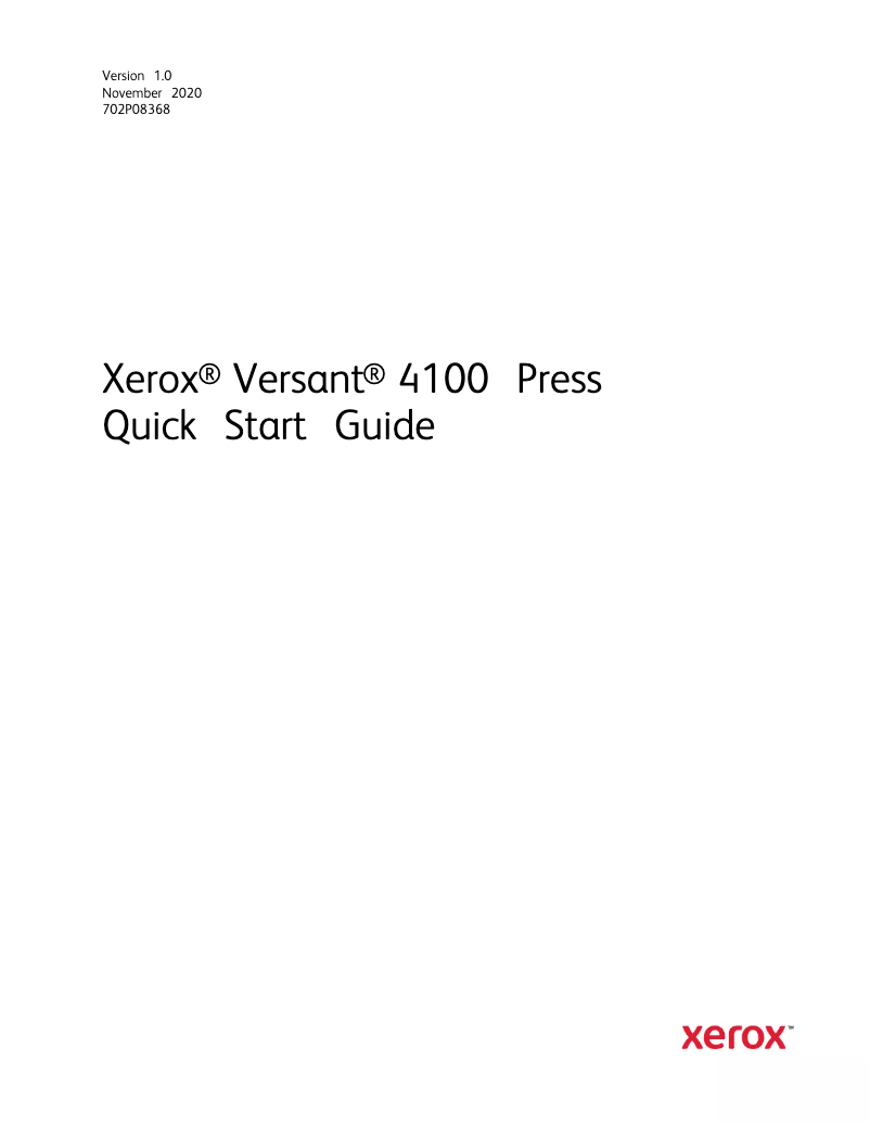 Page 1 de la notice Guide de démarrage rapide Xerox Versant 4100 Press
