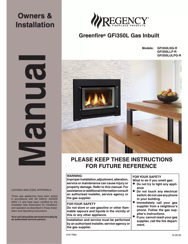 Página 1 del manual Manual de usuario Regency Greenfire GFi350L