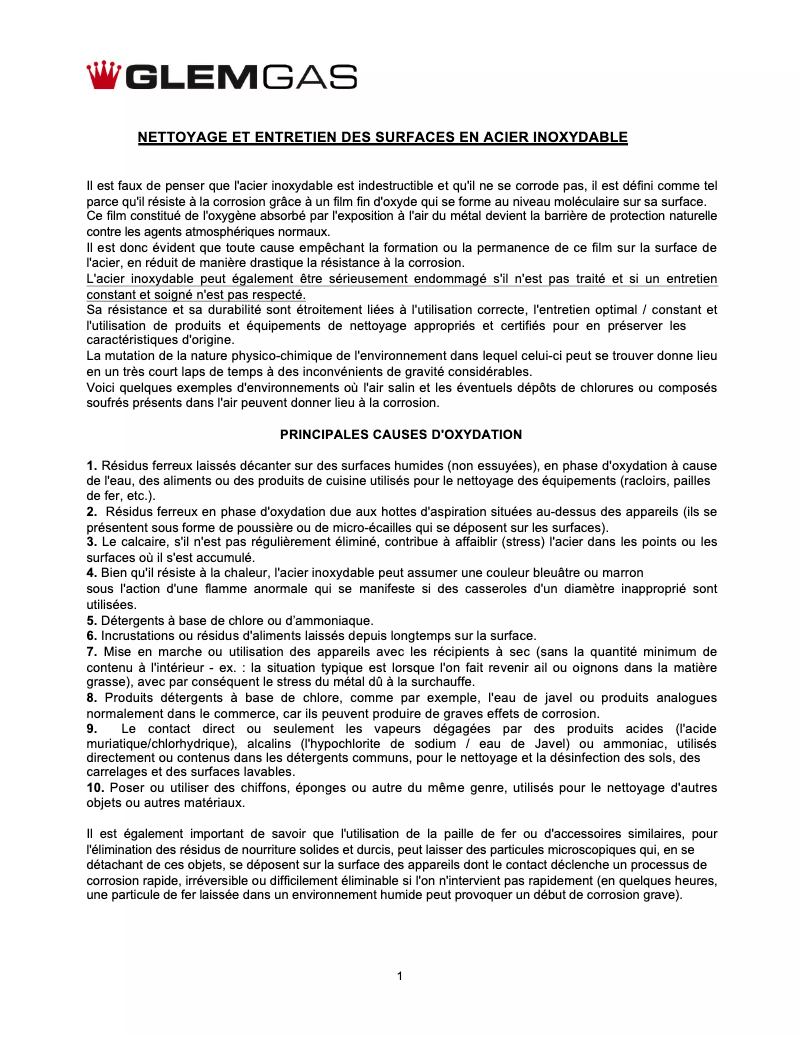 Page n°1 - Catalogue Glem Gas GHC65IX