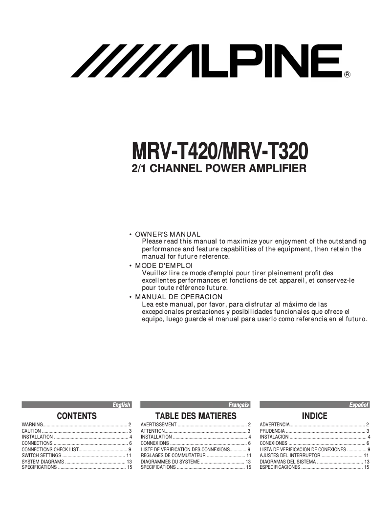Page n°1 - Manuel utilisateur Alpine MRV-T320