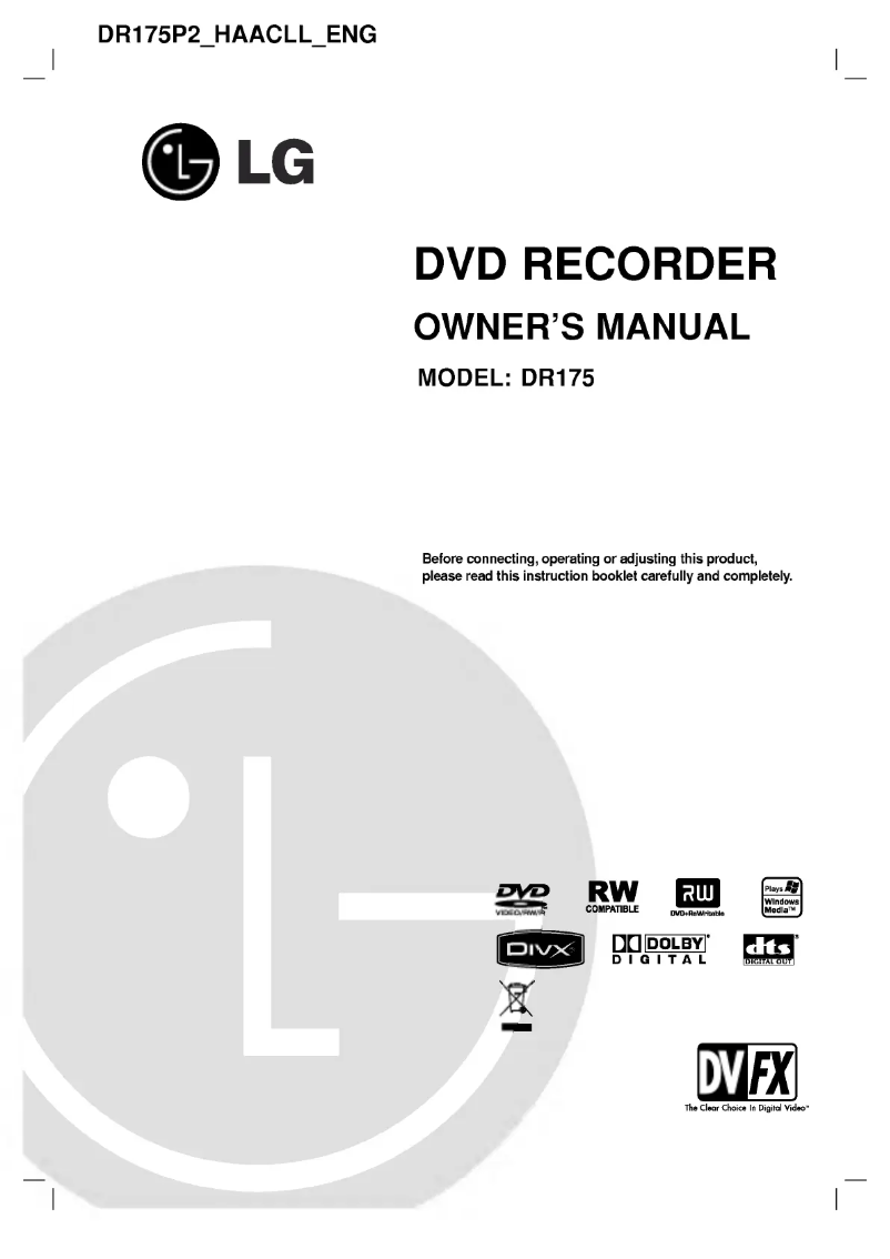 Page n°1 - Manuel utilisateur LG DR175P2