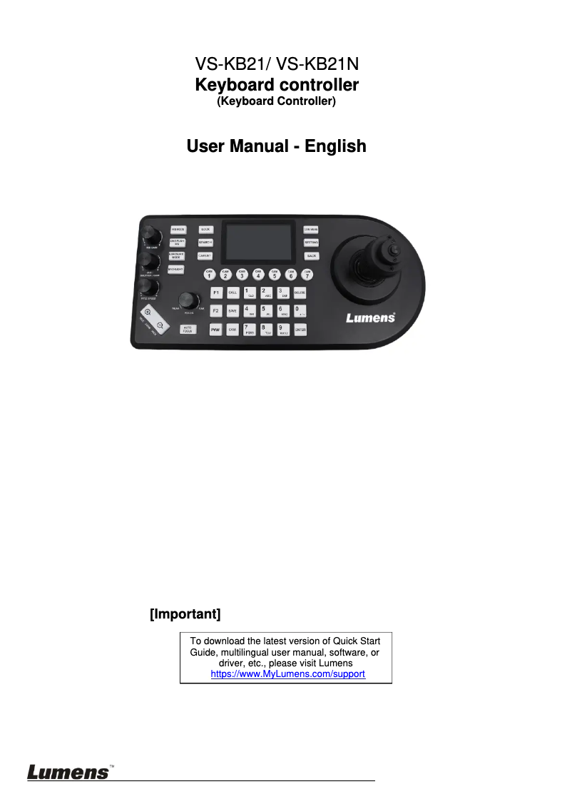 Page n°1 - Manuel utilisateur Lumens VS-KB21