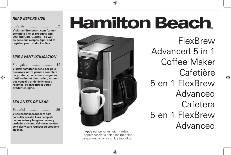 Page 1 de la notice Manuel d'utilisation et d'entretien Hamilton Beach FlexBrew 49924