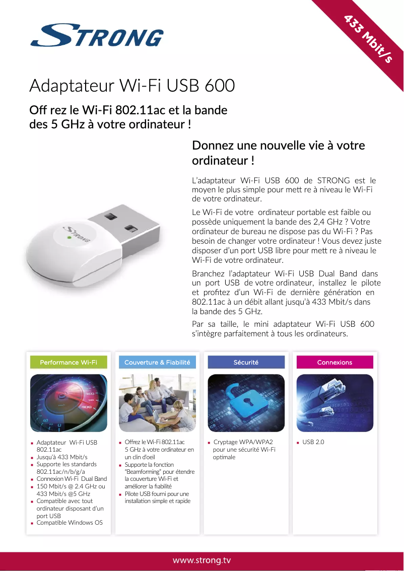 Page 1 de la notice Manuel utilisateur Strong USB Wi-Fi Adapter 600