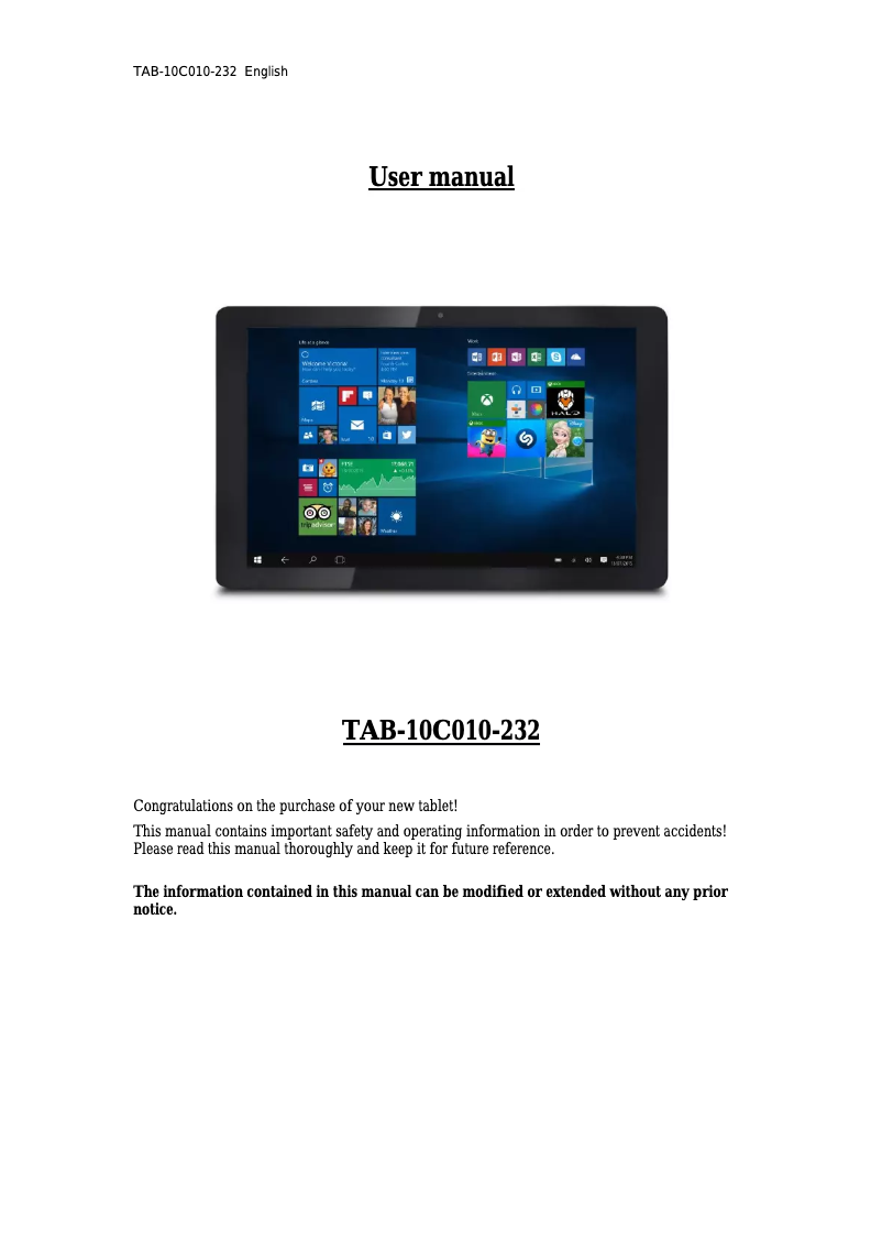 Page 1 de la notice Manuel utilisateur Point of View TAB-10C010-232