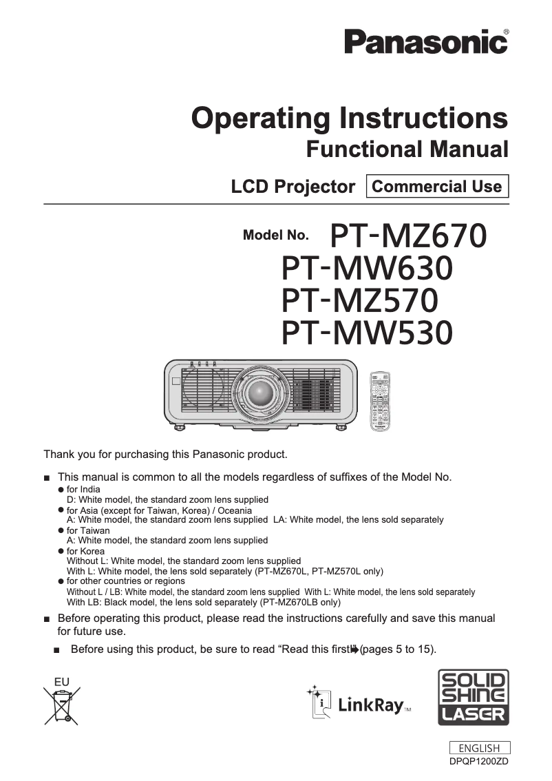 Image de la première page du manuel de l'appareil PT-MW530EJ