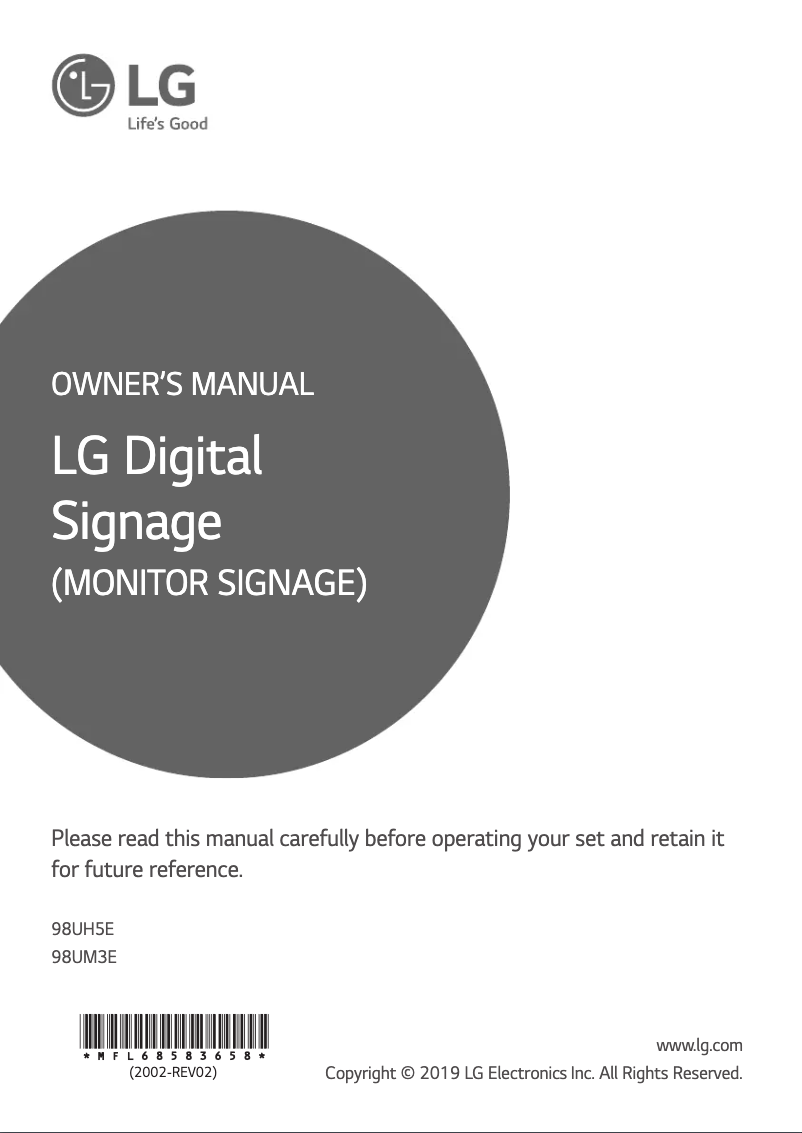 Page n°1 - Manuel utilisateur LG 98UH5E