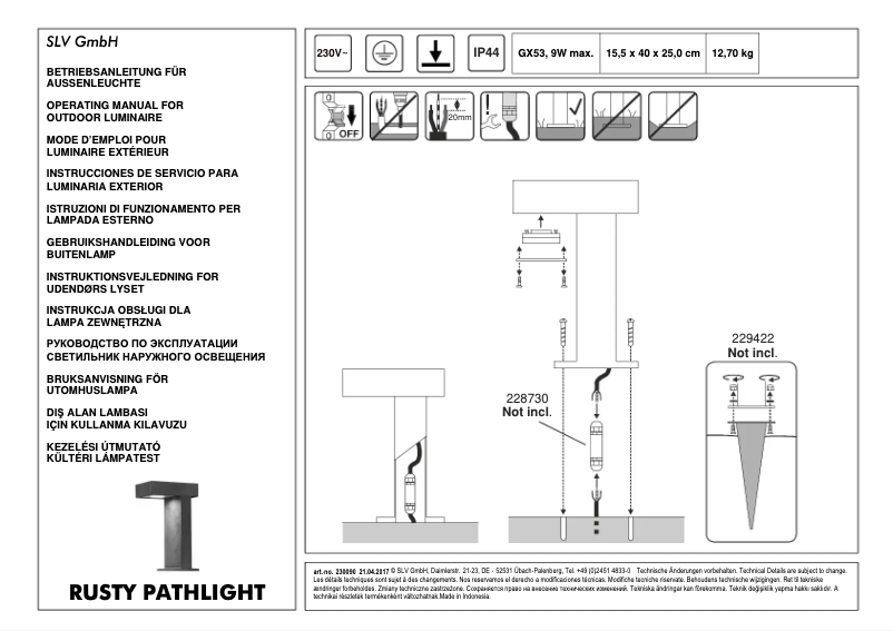 Page n°1 - Manuel utilisateur SLV 230090