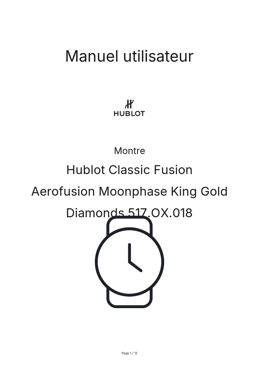 Image de la première page du manuel de l'appareil Classic Fusion Aerofusion Moonphase King Gold Diamonds 517.OX.018