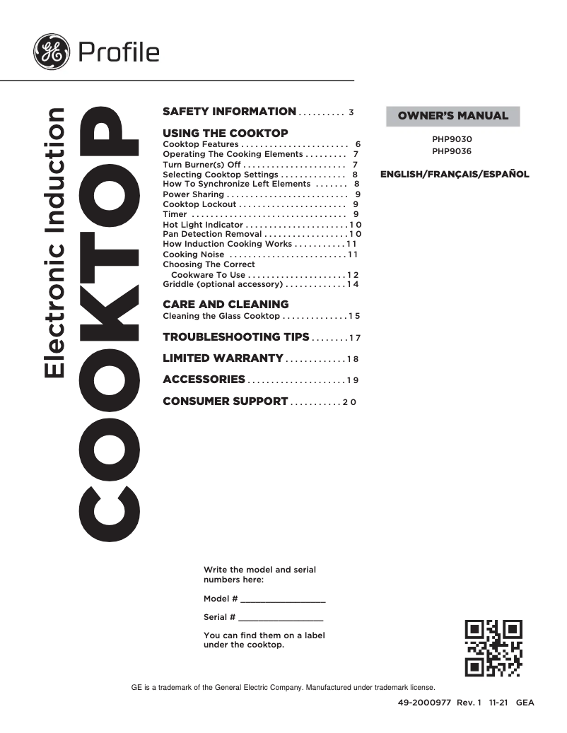 First page image of the manual for Profile PHP9036BMTS