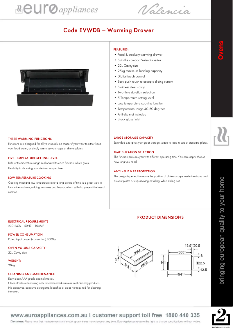 Image de la première page du manuel de l'appareil Valencia EVWDB