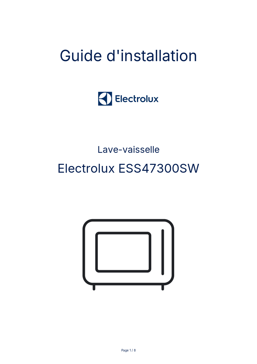 Page n°1 - Guide d'installation Electrolux ESS47300SW