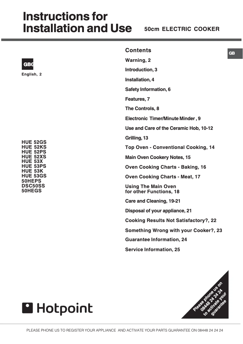 Image de la première page du manuel de l'appareil HUE52PS