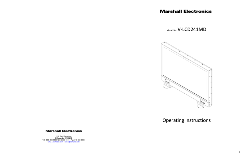 Page n°1 - Manuel utilisateur Marshall Electronics V-LCD241MD