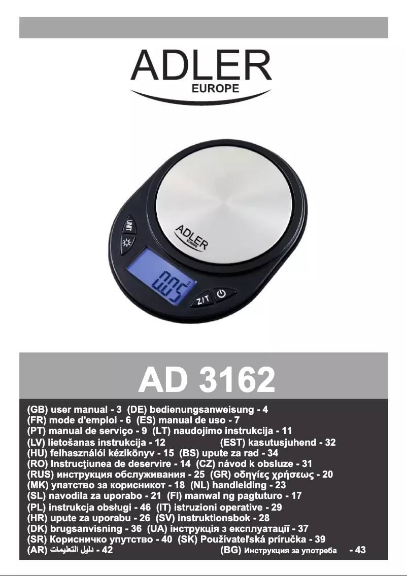 Image de la première page du manuel de l'appareil AD 3162