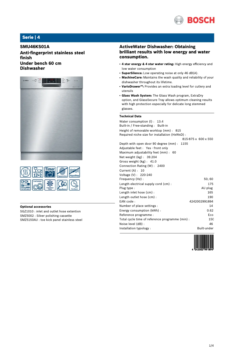 Image de la première page du manuel de l'appareil SMU46KS01A